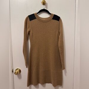 Club Monaco camel cashmere Long Sleeve Dress with Black Details XS